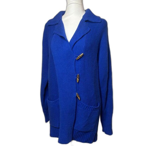 Lauren Ralph Lauren Gold Toggle Royal Blue Cardigan Sweater Womens Comfy Stylish - Picture 2 of 7